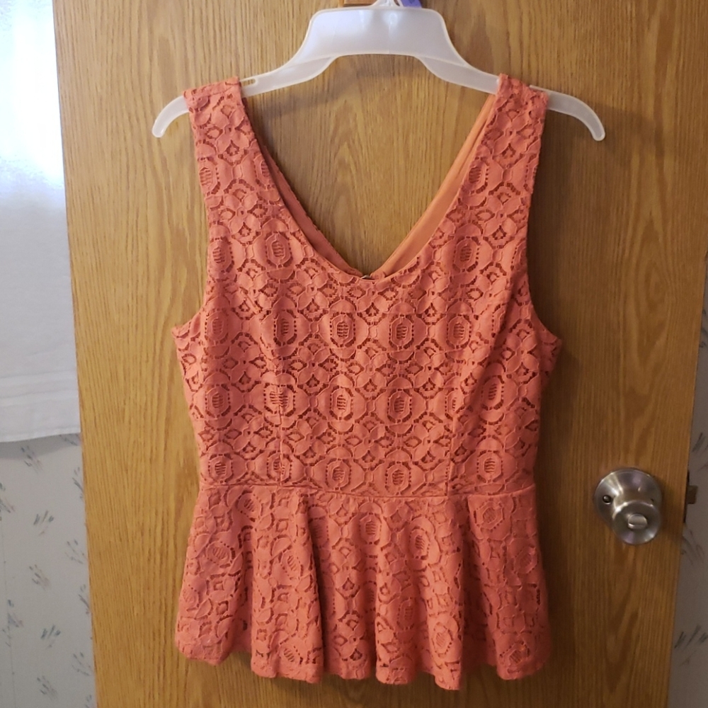 Coral Lace Peplum Top